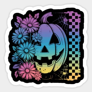 Halloween Pumpkin with Flowers and Checkerboard Sticker
